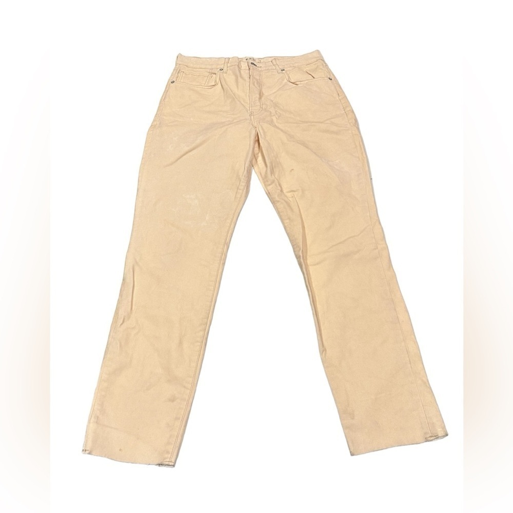 Free People We the Free Beige Velvet Style Jeans Raw Hem Size 32